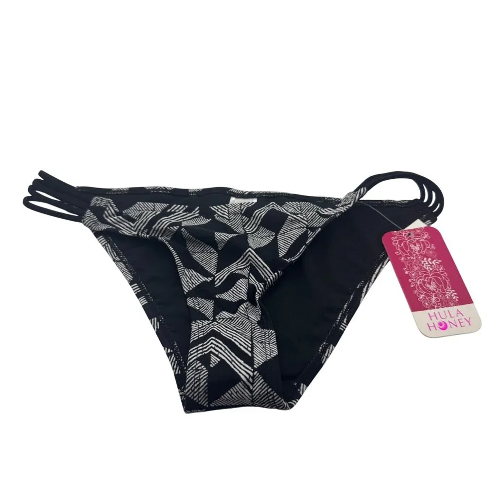 Hula Honey Womens Size L Bikini Bottom Black White Print New With Tags - Picture 2 of 7